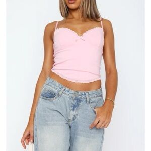 Pink Lace Trim Camisole Top